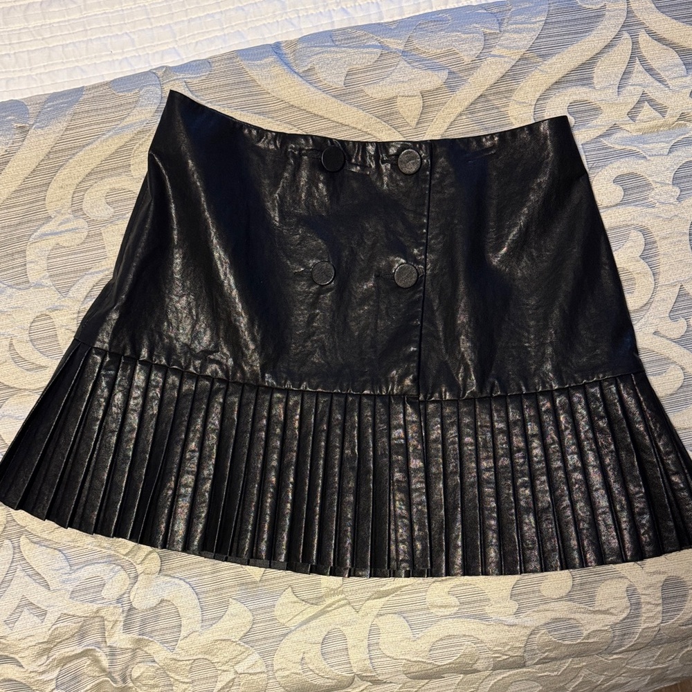 Zara Black Pleated Faux Leather Mini Skirt with Button Front